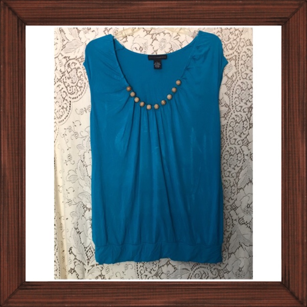 GRACE ELEMENTS TURQUOISE SCOOP NECK SLEEVELESS TOP
